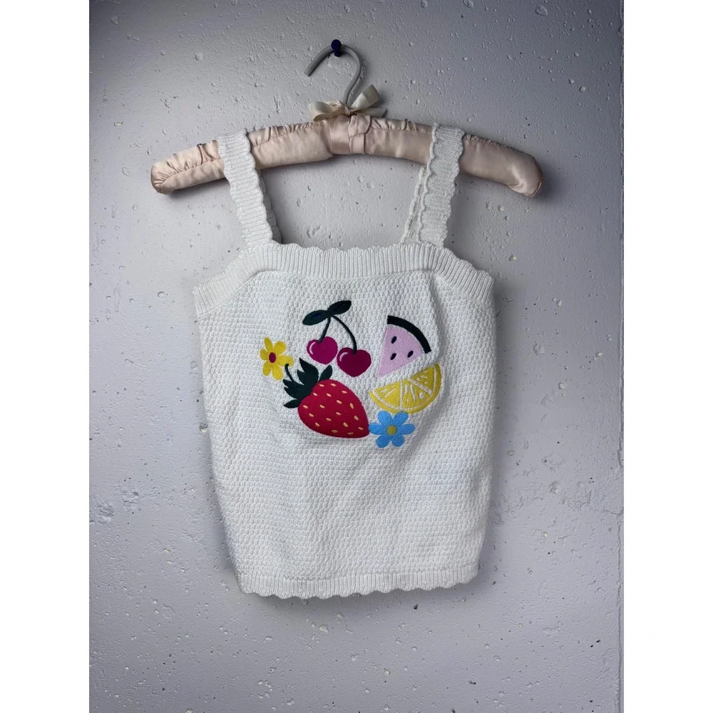 Old Navy Fruit Sweater Tank Kids Girls Large 10 White‎ Sleeveless Knit Top
